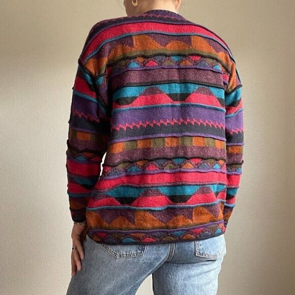 Vintage Iscayo Pure Alpaca Coogi Style Wool Rainbow Peruvian Cardigan Sz S - Picture 9 of 11